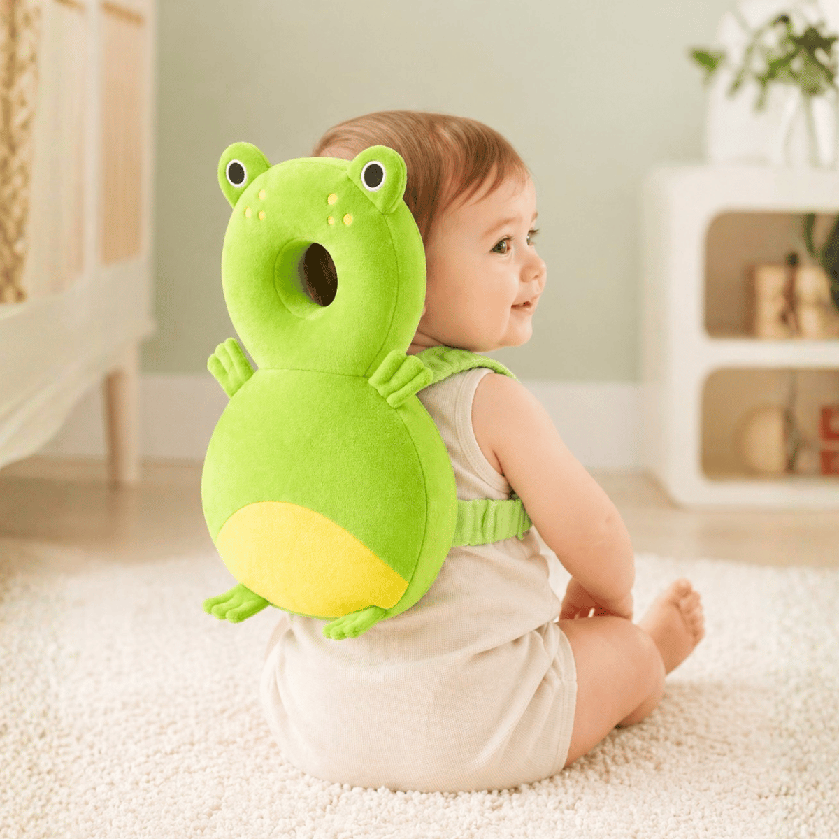 Protege Tete Bebe | Sac a Dos Anti Chute Bébé | Coussin Anti Chute Bebe grenouille