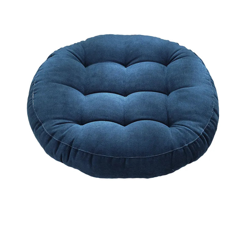 Coussin de sol rond en velours côtelé Bleu Mon-coussin.fr