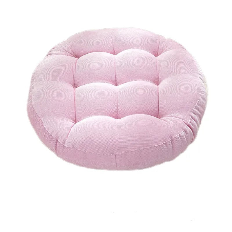 Coussin de sol rond en velours côtelé rose