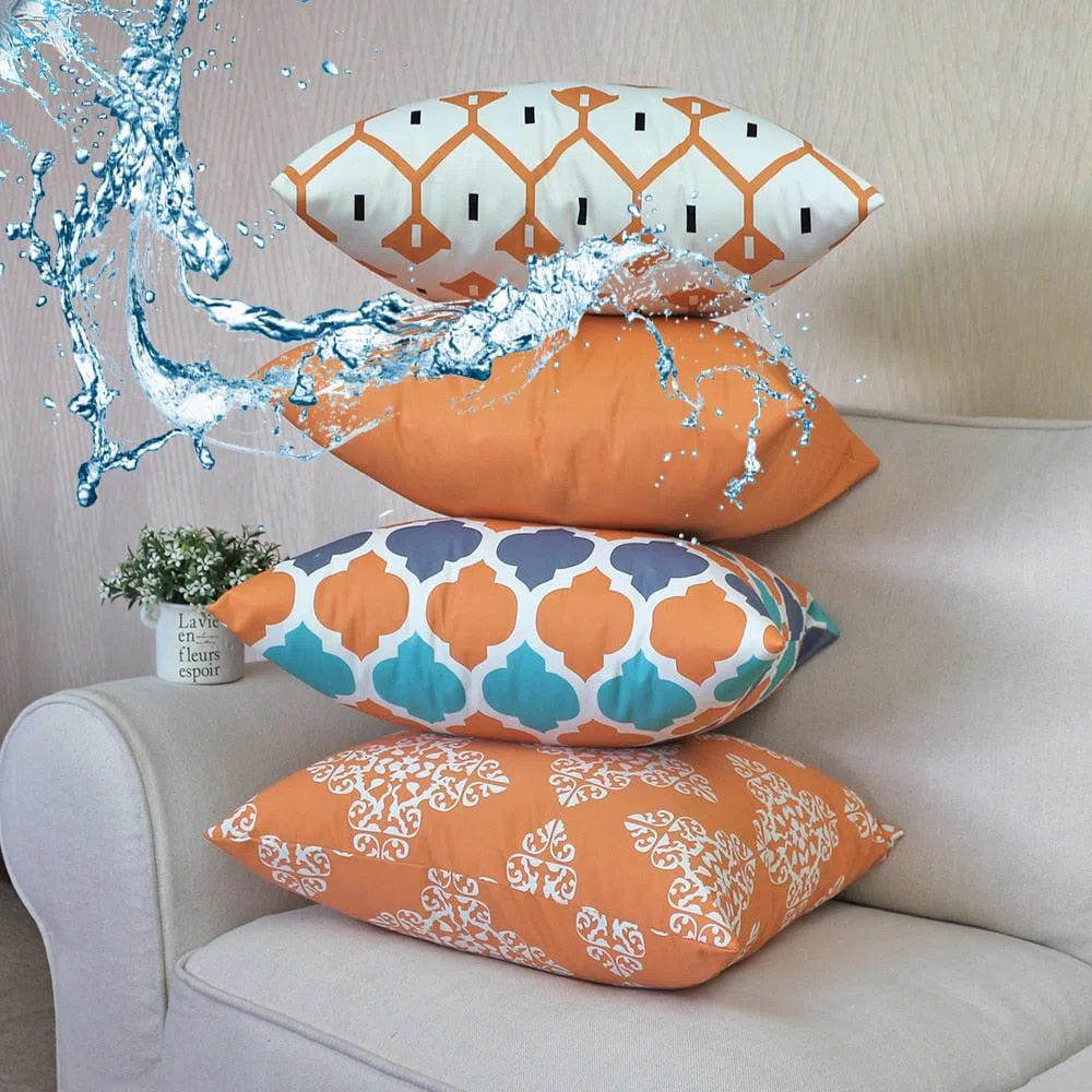 Housse De Coussin Extérieur Imperméable 60x80 Cm - Lot De 2 - Motif Floral - Pour Jardin, Salon, Terrasse