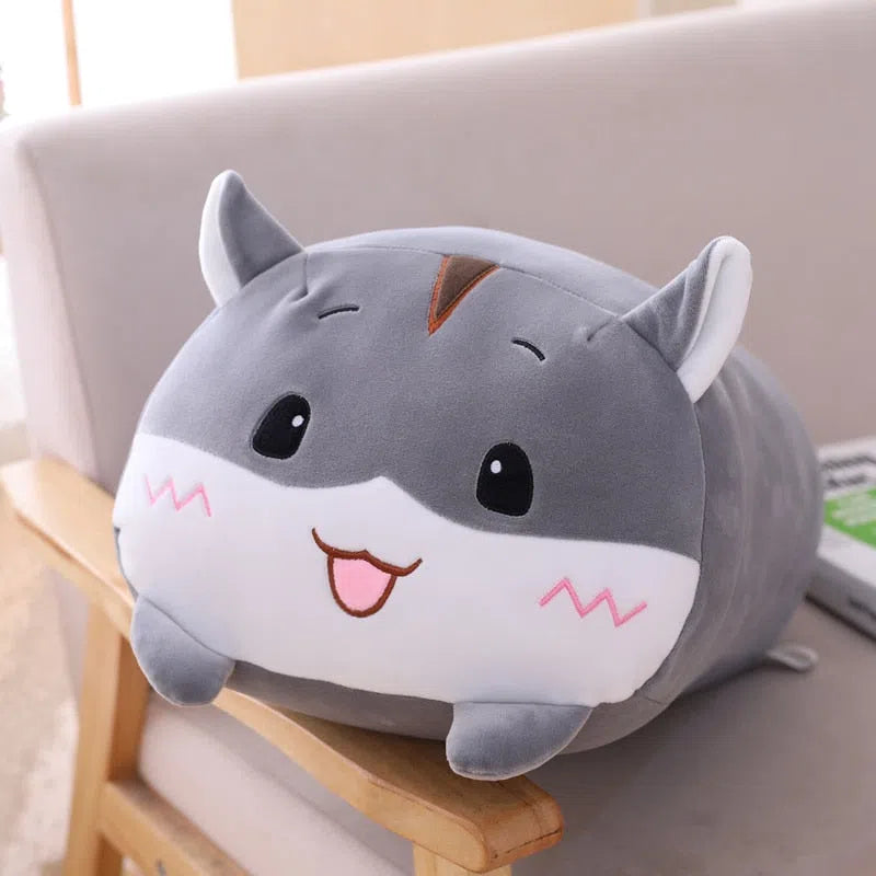Coussins peluches en forme d'animaux Hamster gris