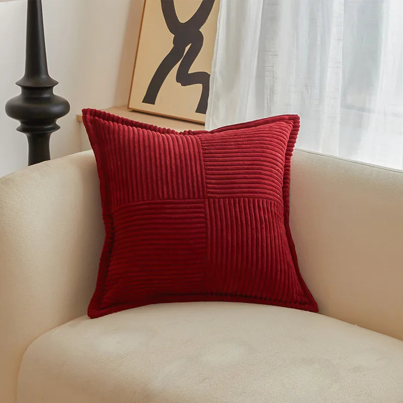 Housse de coussin à rayure en velours côtelé 45x45 Rouge Mon-coussin.fr