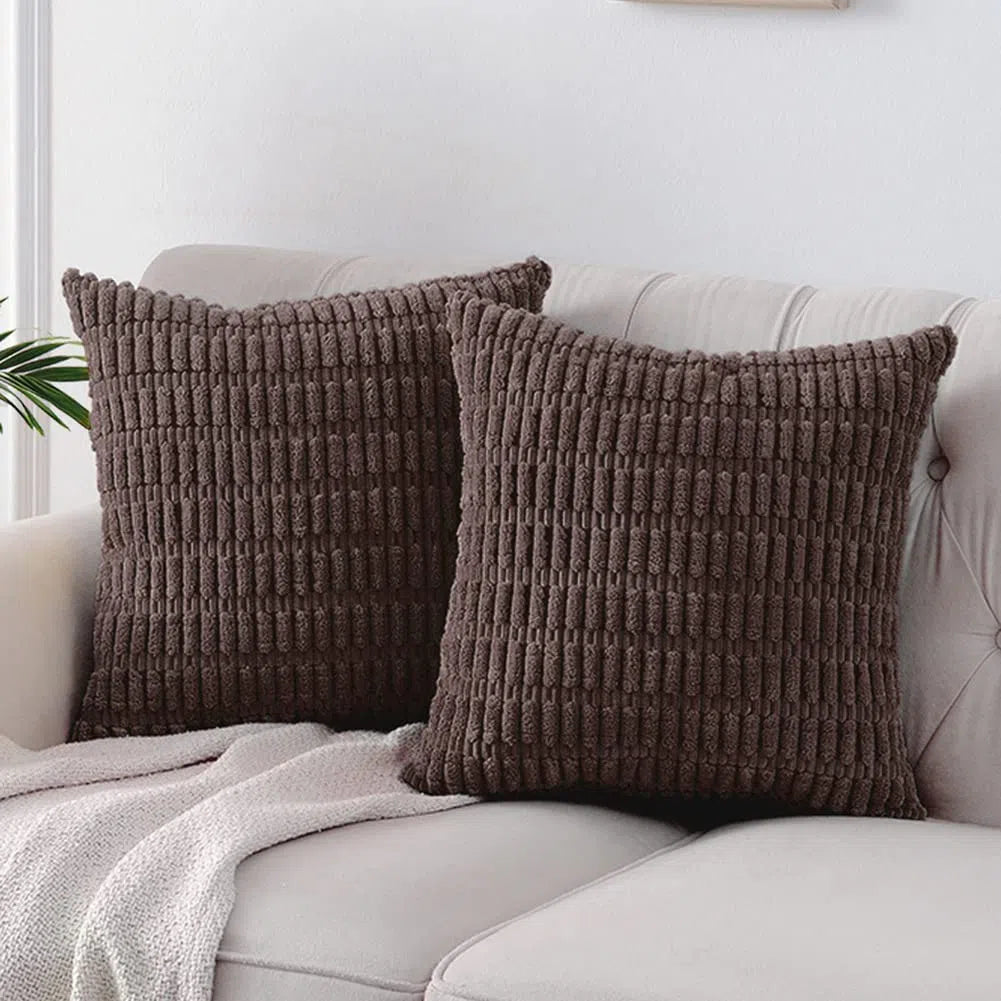 Housse de coussin en velours côtelé Café