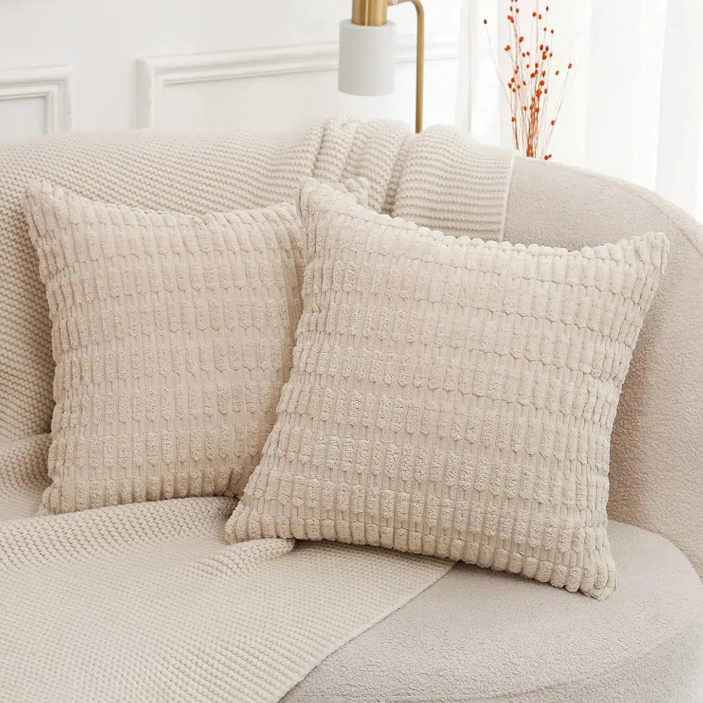 Housse de coussin en velours côtelé Crème