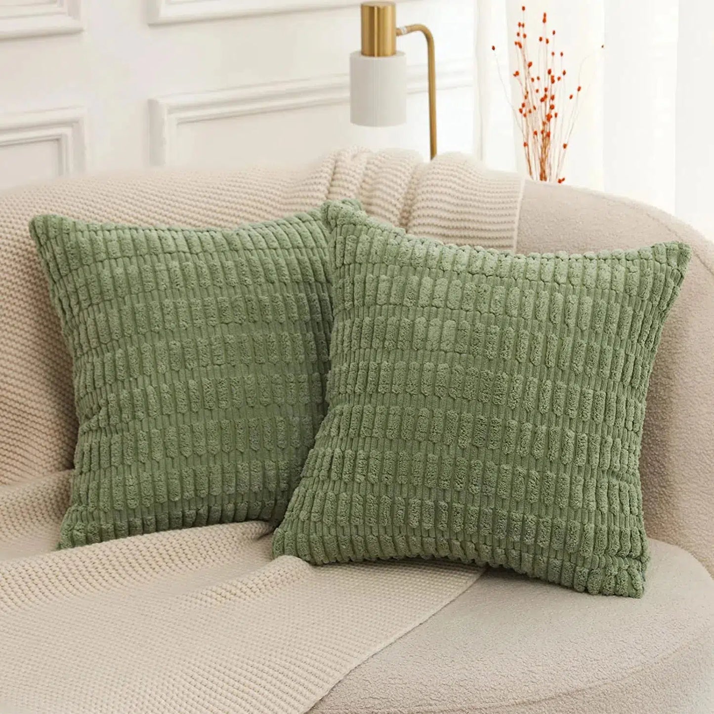 Housse de coussin en velours côtelé Vert