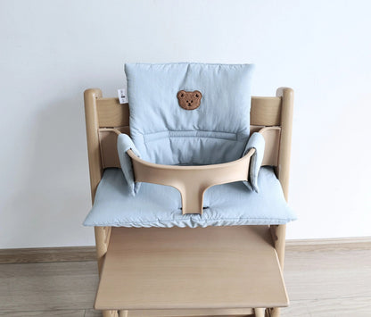Coussin de chaise haute évolutive, assise et dossier, coloris bleu