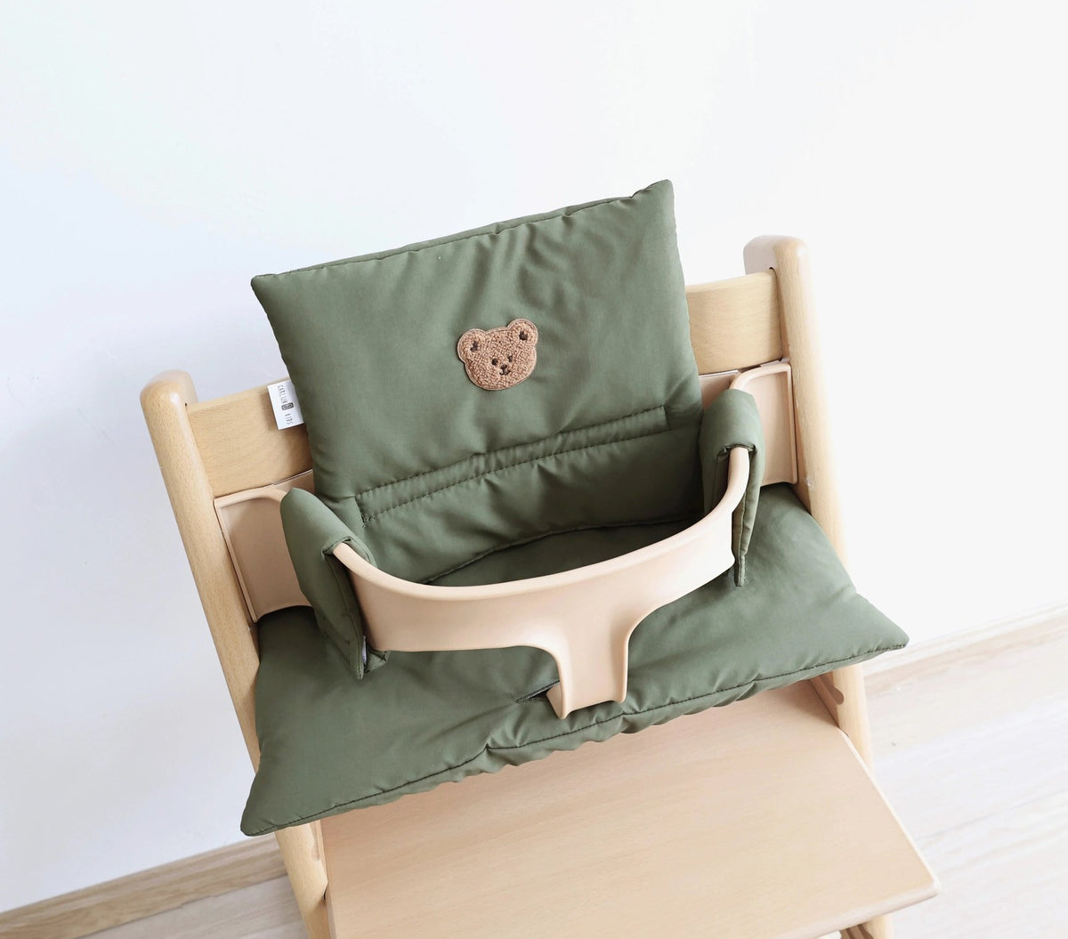 Coussin de chaise haute évolutive, assise et dossier, coloris vert kaki