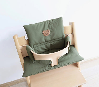 Coussin de chaise haute évolutive, assise et dossier, coloris vert kaki