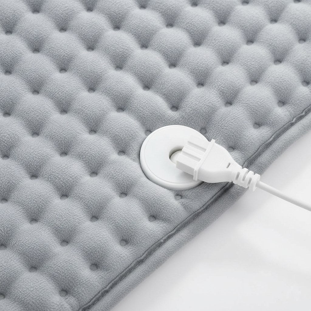 Velours doux du coussin chauffant et connecteur blanc de la commande amovible