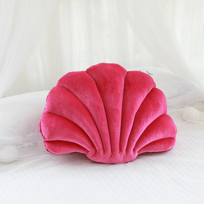 Coussin coquillage en velours, coloris rose fuchsia