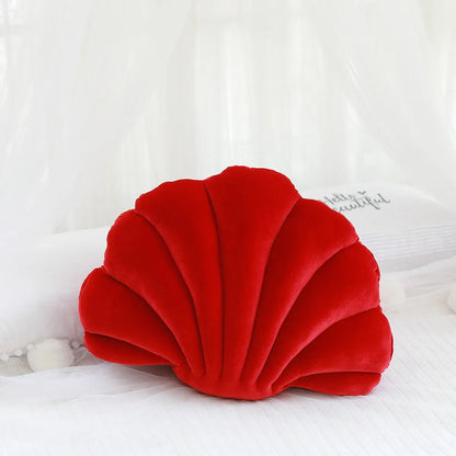 Coussin coquillage en velours, coloris rouge