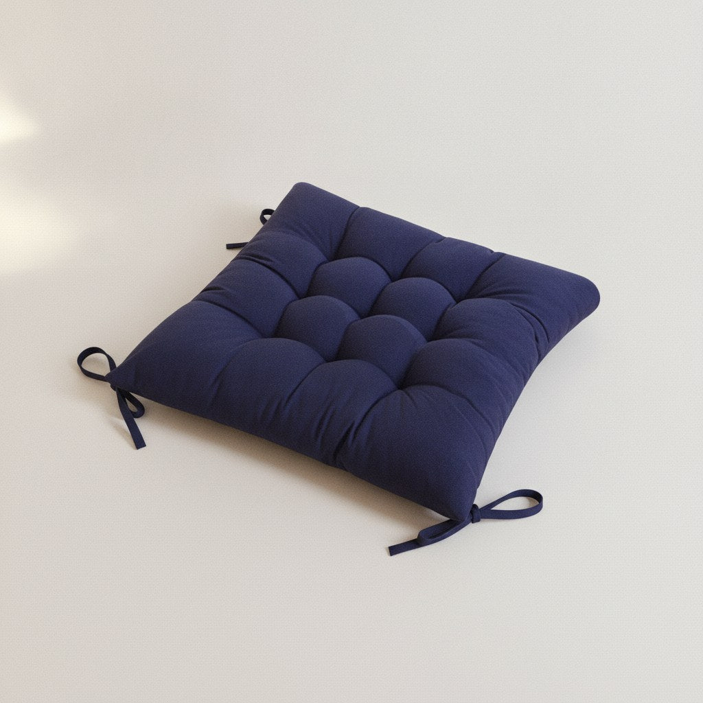 Galette de chaise capitonnée 40 x 40 cm bleu marine avec ses deux attaches