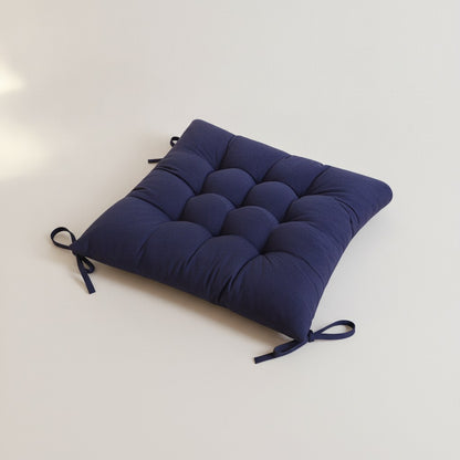 Galette de chaise capitonnée 40 x 40 cm bleu marine avec ses deux attaches