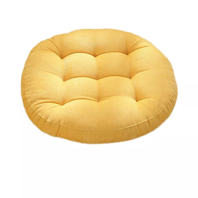 Coussin de sol rond en velours côtelé jaune