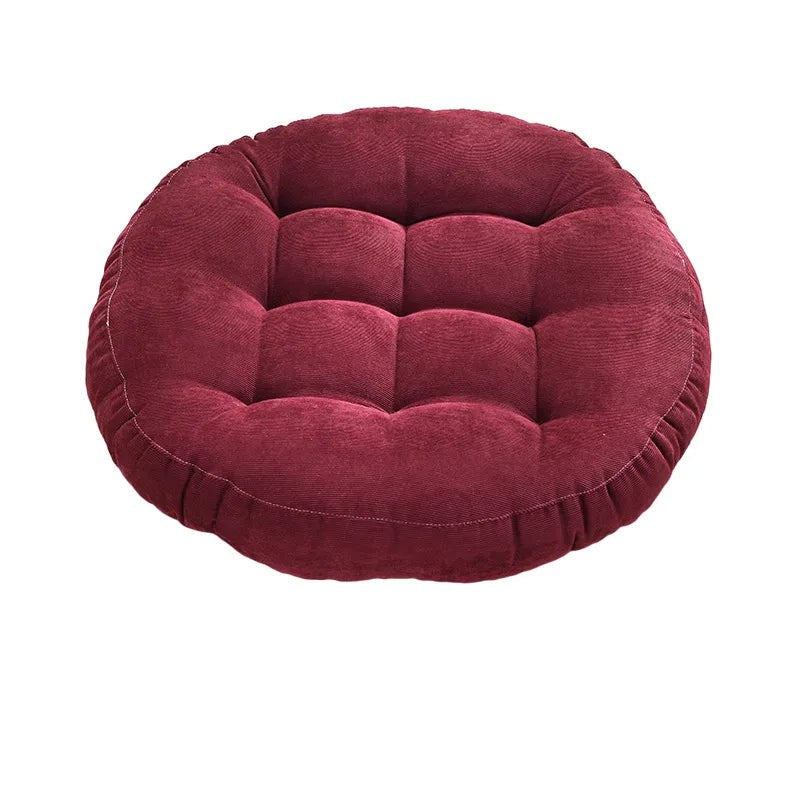 Coussin de sol rond en velours côtelé vin
