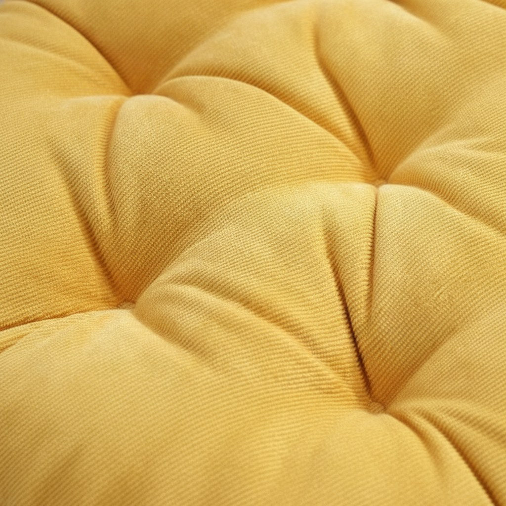 Détail du capitonnage et du velours côtelé fin du coussin de sol