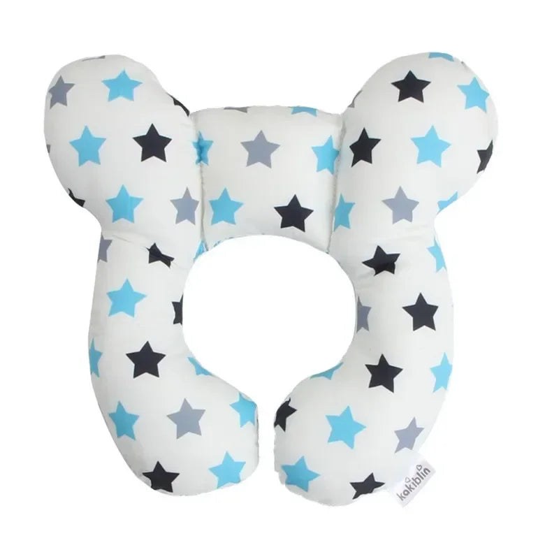 Coussin de voyage enfant en U, motif étoiles bleues