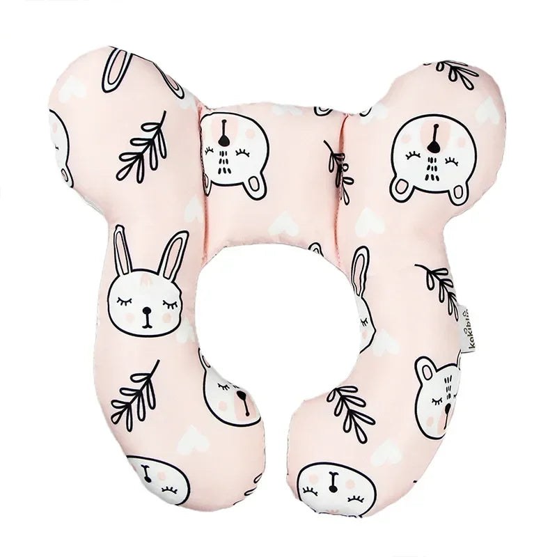 Coussin de voyage enfant en U, motif lapin rose