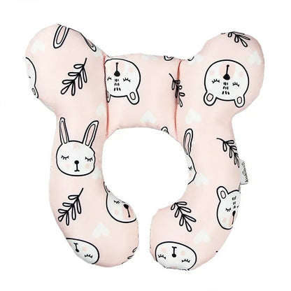 Coussin de voyage enfant en U, motif lapin rose