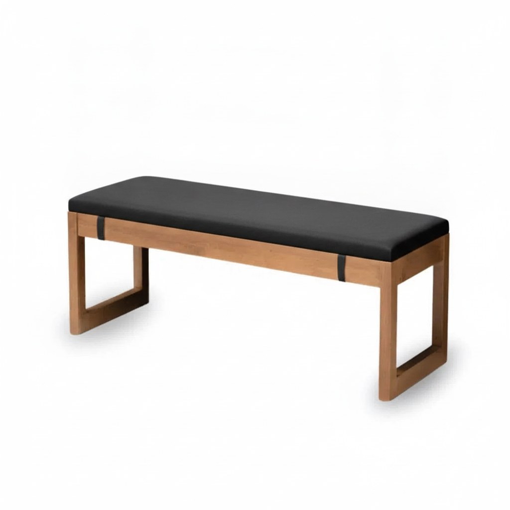 Coussin pour banc noir de 3 cm d'épaisseur sur un banc en bois