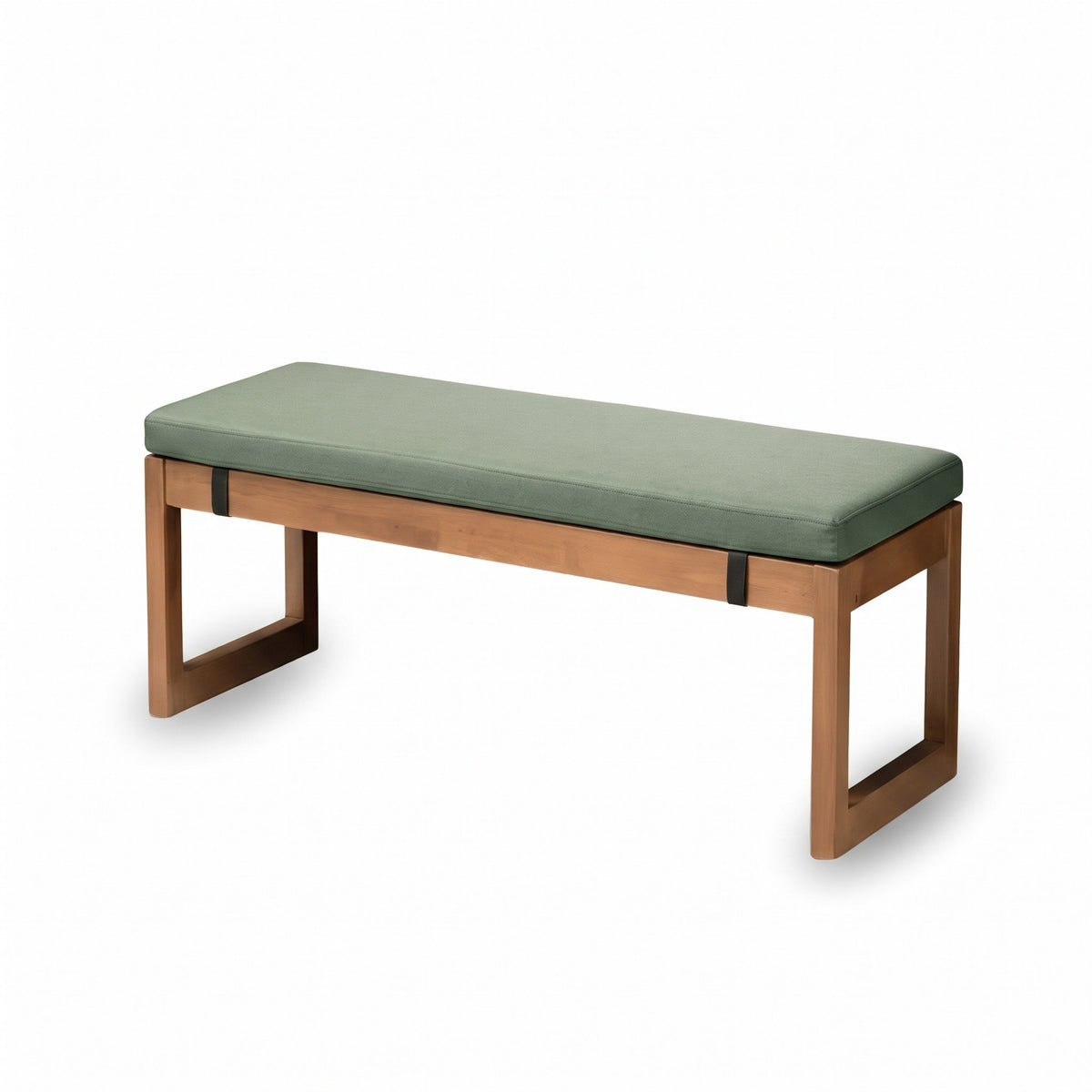 Coussin pour banc vert de 3 cm d'épaisseur sur un banc en bois