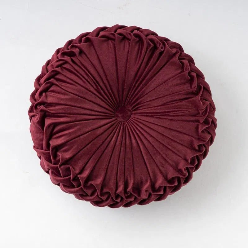 Coussin rond décoratif en velours pour canapé Vin rouge 