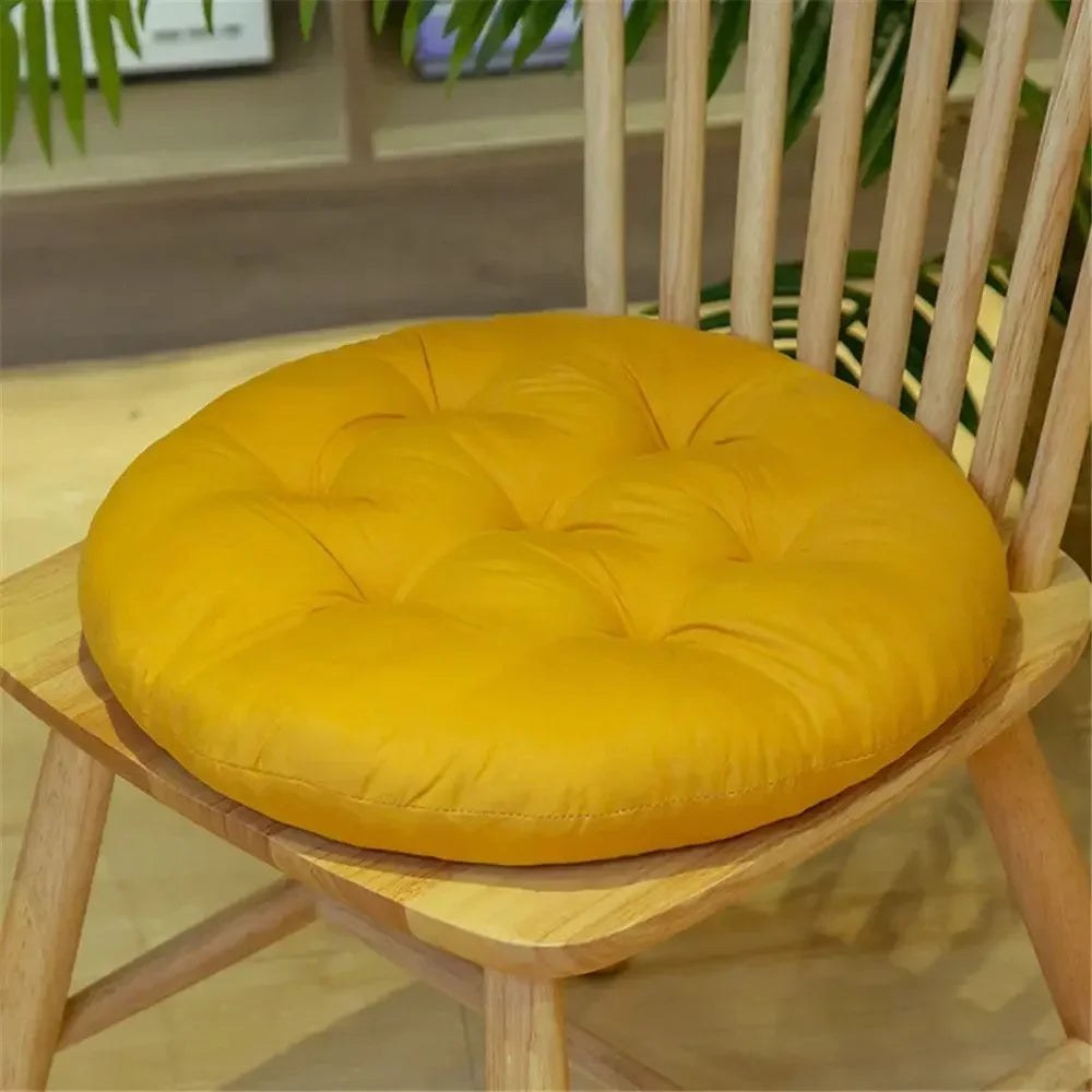 Galette de chaise ronde capitonnée 40 cm jaune moutarde