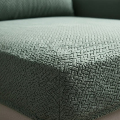 Détail du tissu jacquard épais d'une housse de coussin de canapé