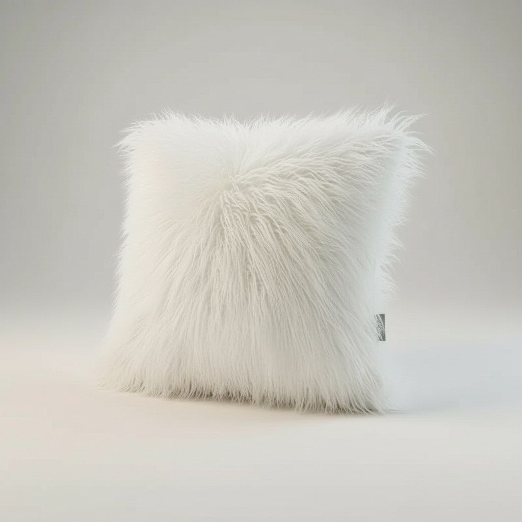 Housse de coussin en fausse fourrure blanche à poils longs, 45 x 45 cm