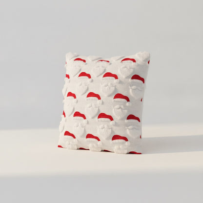 Housse de coussin de Noël 45 x 45 cm blanche à motif Père Noël en relief
