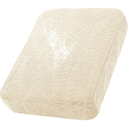Housse extensible pour coussin de salon de jardin blanc crème, jacquard à motif de feuilles