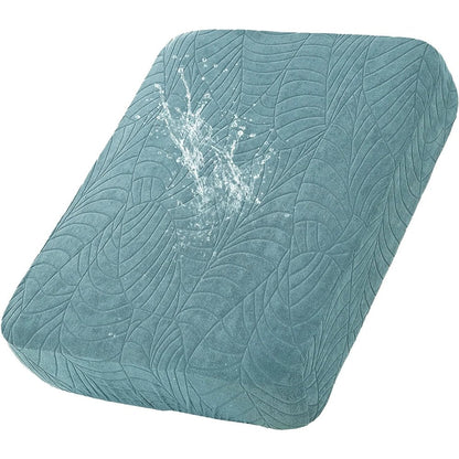 Housse extensible pour coussin de salon de jardin bleu paon, jacquard à motif de feuilles