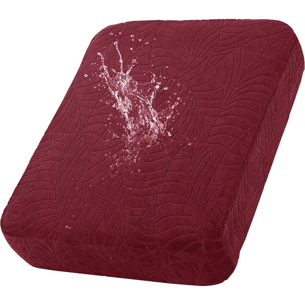 Housse extensible pour coussin de salon de jardin bordeaux, jacquard à motif de feuilles