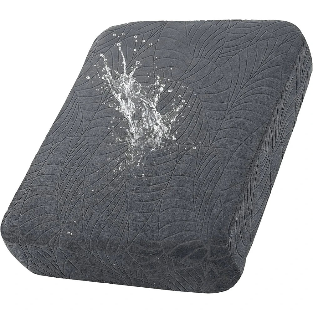 Housse extensible pour coussin de salon de jardin gris anthracite, jacquard à motif de feuilles