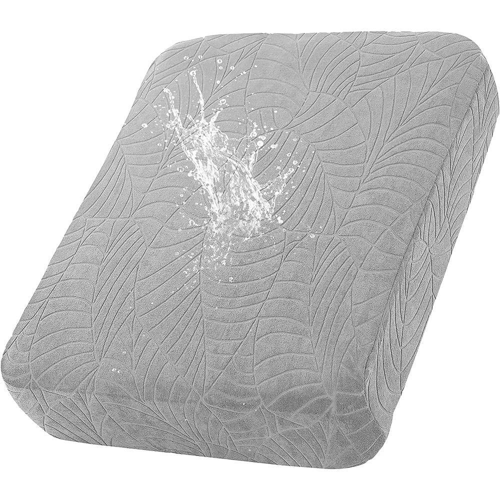 Housse extensible pour coussin de salon de jardin gris clair, jacquard à motif de feuilles