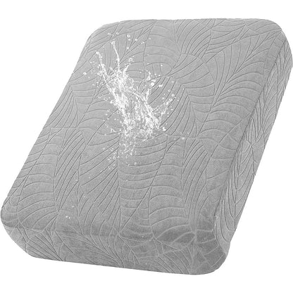 Housse extensible pour coussin de salon de jardin gris clair, jacquard à motif de feuilles