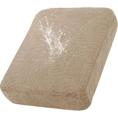 Housse extensible pour coussin de salon de jardin sable, jacquard à motif de feuilles