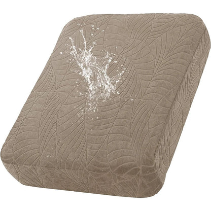 Housse extensible pour coussin de salon de jardin taupe, jacquard à motif de feuilles