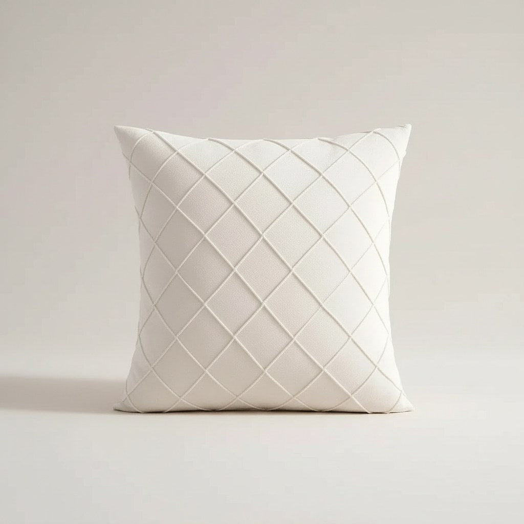 Housse de coussin en velours crème à losanges plissés, 45 x 45 cm