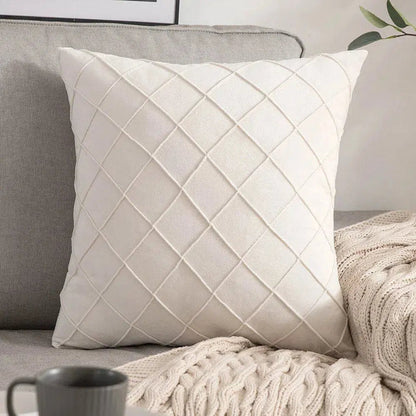 Housse de coussin en velours à losanges plissés crème