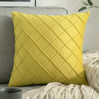 Housse de coussin en velours à losanges plissés jaune