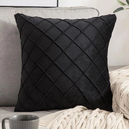 Housse de coussin en velours à losanges plissés noir
