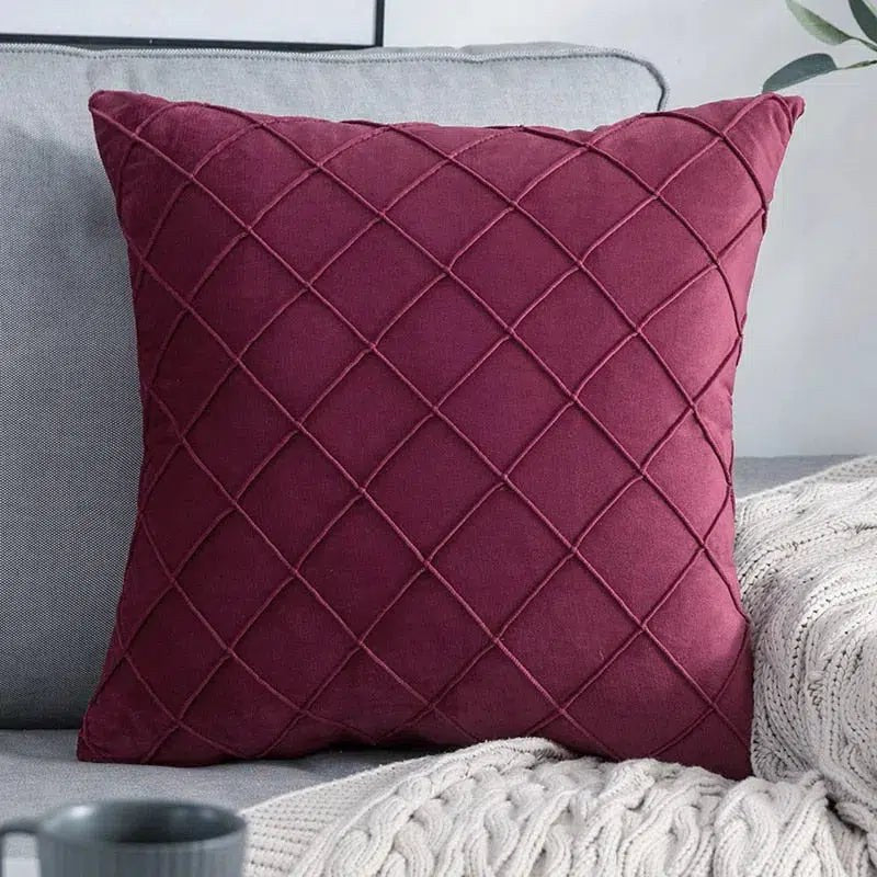 Housse de coussin en velours à losanges plissés pourpre