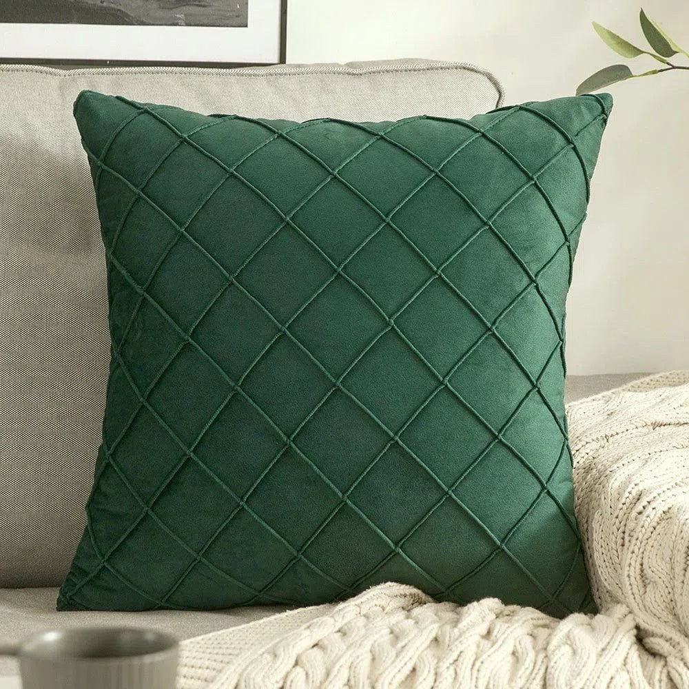 Housse de coussin en velours à losanges plissés vert