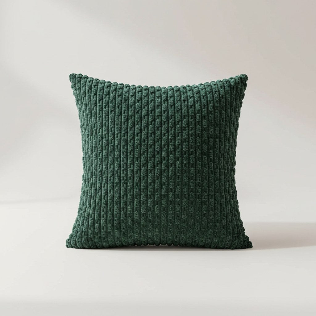 Housse de coussin vert bouteille en maille texturée en relief, vue de face