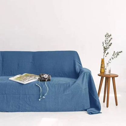 Housse de canapé en lin, grand jeté, coloris bleu indigo