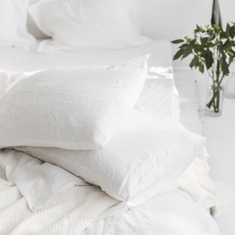 Housse de coussin 100 % lin blanc