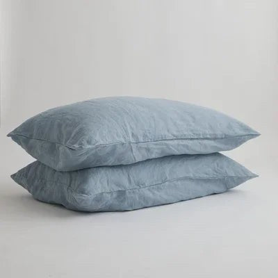 Housse de coussin 100 % lin bleu gris