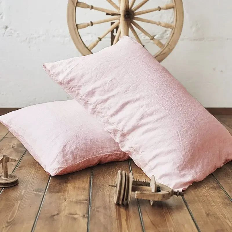 Housse de coussin 100 % lin rose poudré