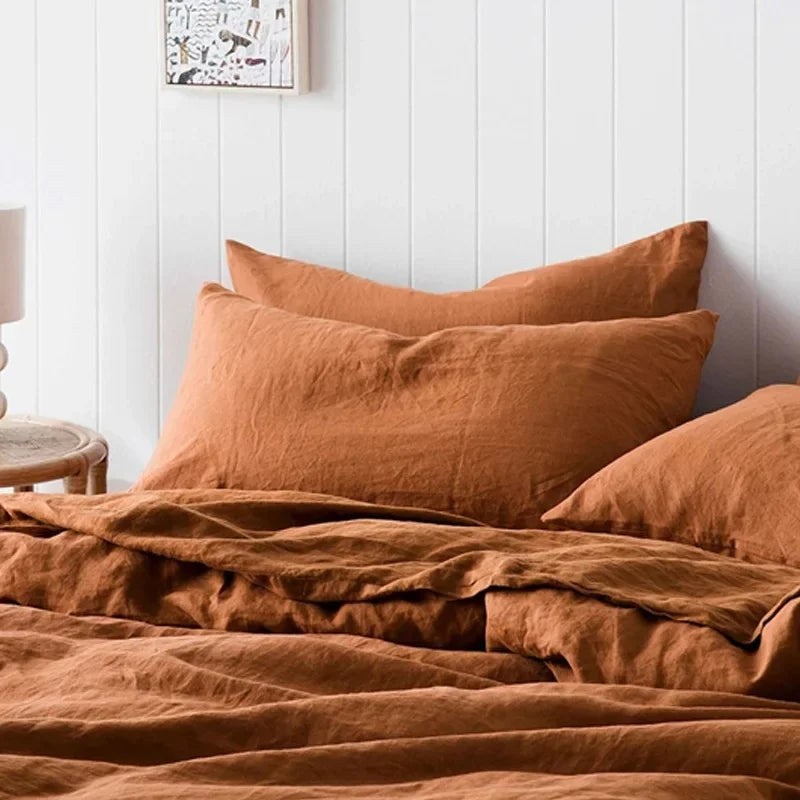 Housse de coussin 100 % lin terracotta